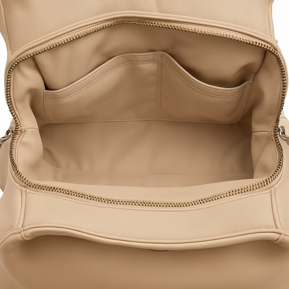 Taupe Vegan Leather Shoulder Bag Minimalist Work Satchel Tote Organizer Purse - Picture 6 of 6